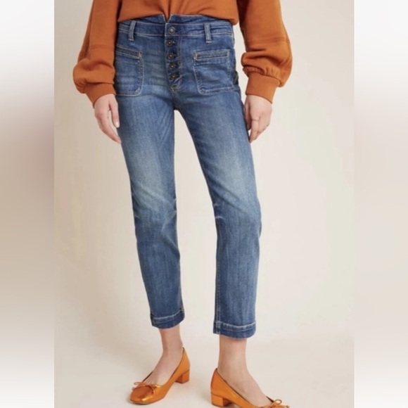 Pilcro and the Letterpress Utility High-Rise Slim Straight Button Fly Jeans - Picture 1 of 10